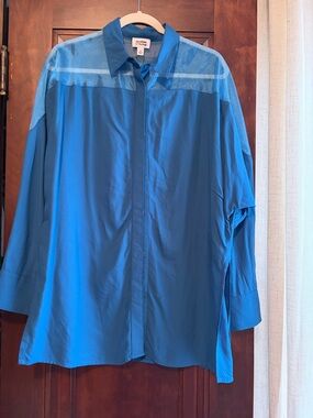 Eileen Fisher Blue Long-Sleeve Button Front Blouse